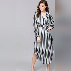 SASSAFRAS Elegant Striped Long Sleeve Dress